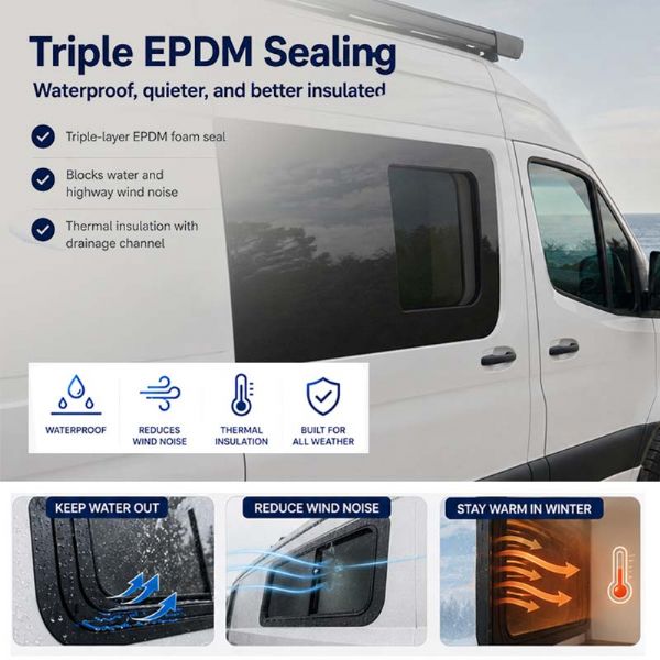 Großhandel-Schiebefenster für Sprinter-Campervan-Tür mit gehärtetem Glas, Insektenschutz und EPDM-Dichtung - 71C62A